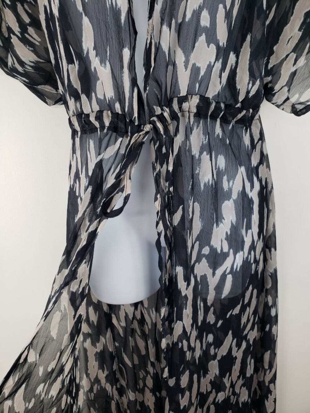 Cupshe Leopard Print Swim Cover-Up Kimono Sheer Open Front Maxi Womens Small - Picture 4 of 8